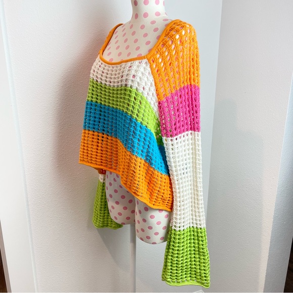 SOLD - Wild Fable Knit Multi Color Sweater Square Neck Stripe Women’s XL - Picture 6 of 10